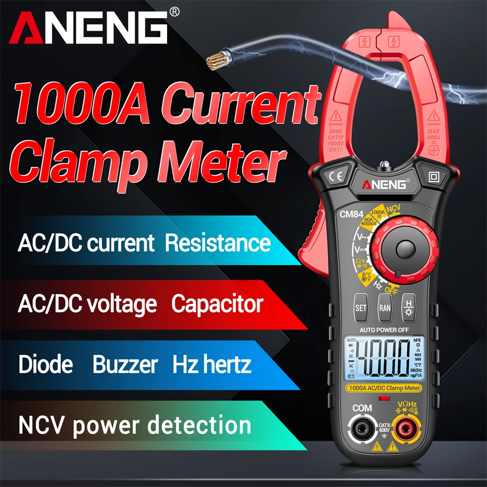 ANENG CM84 Clamp Meter DC/AC Current Voltage 4000 Count Multimeter Ammeter Meter Onboard Hertz Capacitor NCV Ohm Test Tools