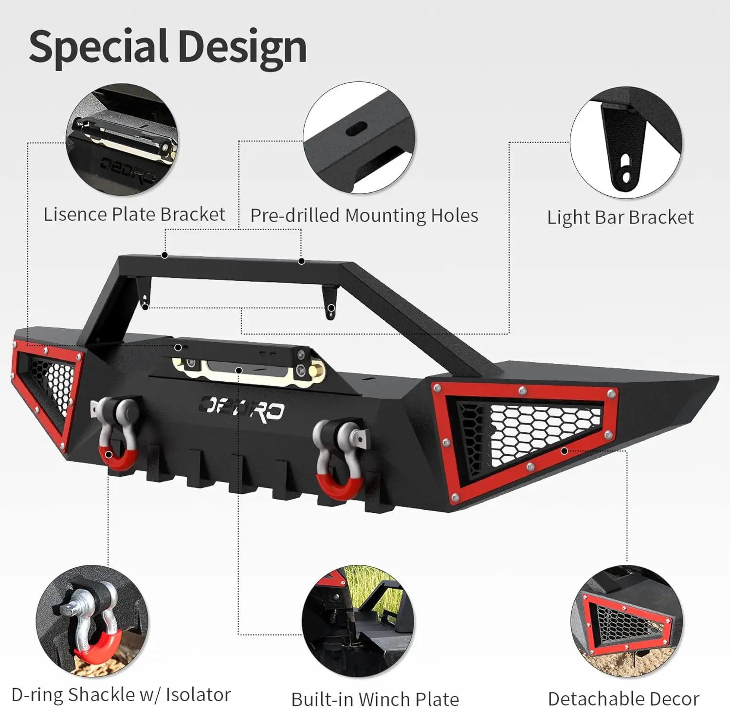 Front Bumper Compatible with 2007-2024 Jeep Wrangler JK/JKU JL/JLU Gladiator JT, Rock Crawler Off Road Full Width Bumper