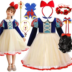 Princess Girl Snow White Dress Suit Charm for Kid Baby Cosplay Clothes Apple Mesh Ball Gown Carnival Birthday Party Costume 2-8T