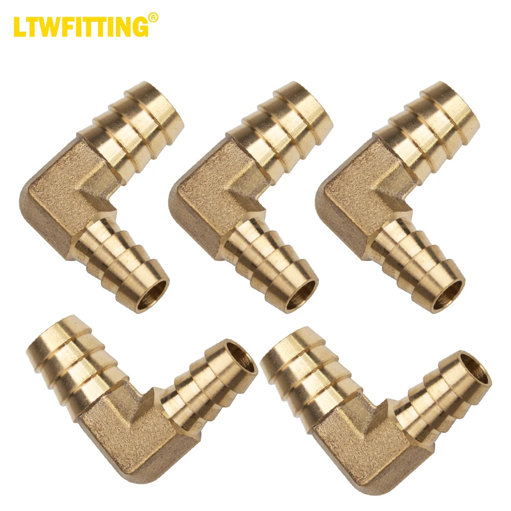 

LTWFITTING 90 Deg Reducing Elbow Brass Barb Fitting 1/2-Inch x3/8-Inch Hose ID Air/Water/Fuel/Oil/Inert Gases (Pack of 5)