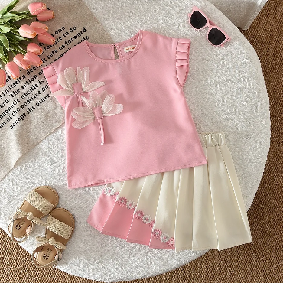 Children's Suit For Girls Summer Cute Flowers Short Sleeve Tshirt and Shorts 2026 home wear casual Outfit Baby Kids Clothing ﻿