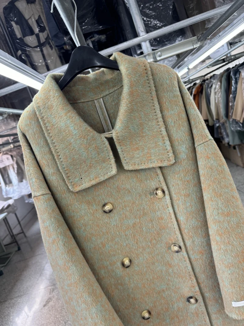 Solid Color High Quality Wool Coat Women Double-side Long Warm Woolen Caot Slit Double-breasted Alpaca Thick Jaket Autumn Winter