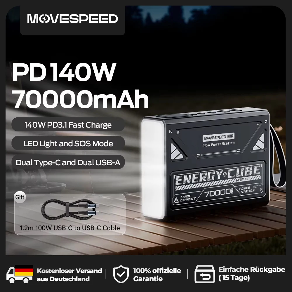 Image of 【CCC】MOVESPEED 140W Power Bank 70000mAh Schnellladegerät Tragbarer externer Akku für MacBook Laptop Outdoor Camping Power Station