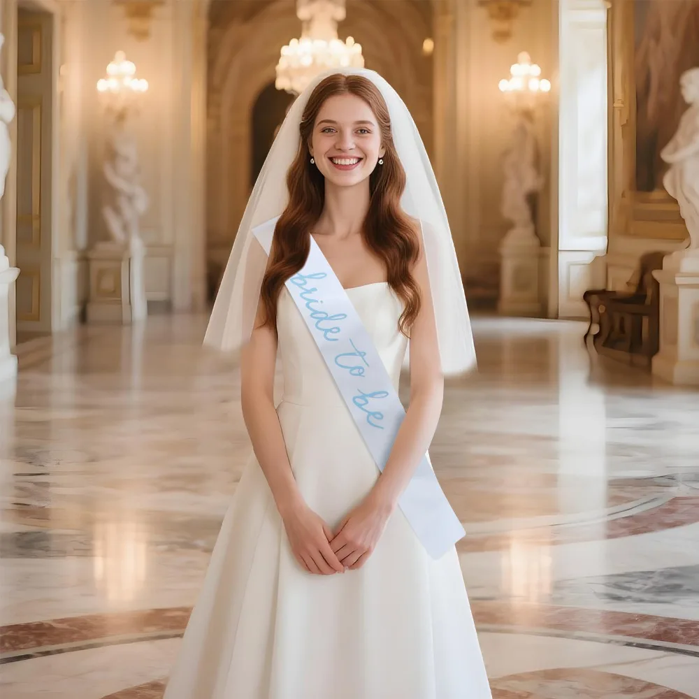 2 قطعة/المجموعة العروس الزرقاء لتكون وشاح الساتان والحجاب ل الدجاجة العازبة الزفاف المشاركة الزفاف دش زينة الحفلات لوازم