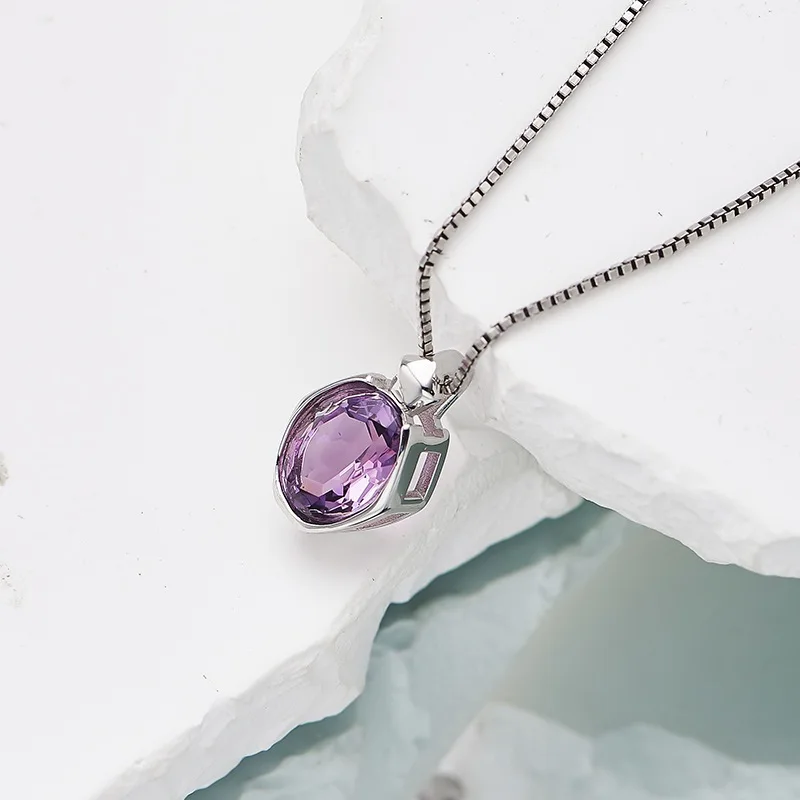 New S925 Pure Silver Jewelry Light Luxury and Niche Natural Amethyst Opel pendant exquisite and Elegant Valentine's Day Gift