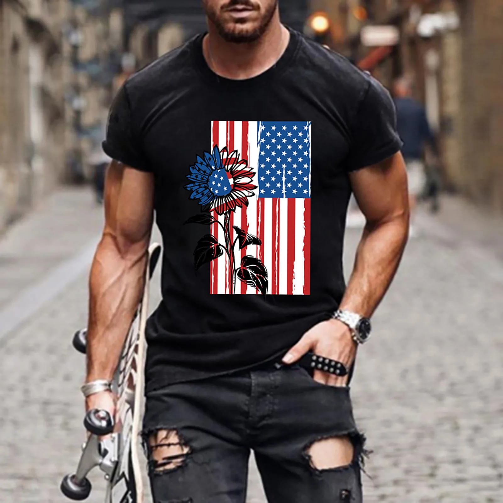 Men S Big And Tall Sullen T Shirts for Men T Shirts Pack Men's Sunflower T Shirt Independence Day Commemorative T Shirt D Fourth