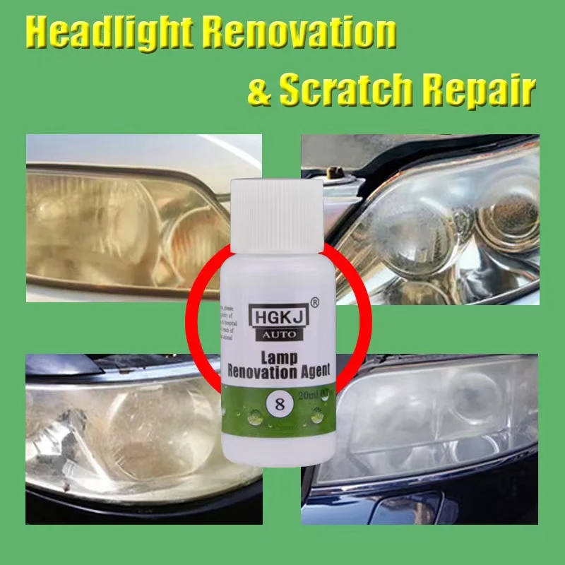 HGKJ 8 Car Lamp Headlight Polish Len Restoration Agent Lamp Retreading Agent Brightening Headlight Recovery Car Care Tools