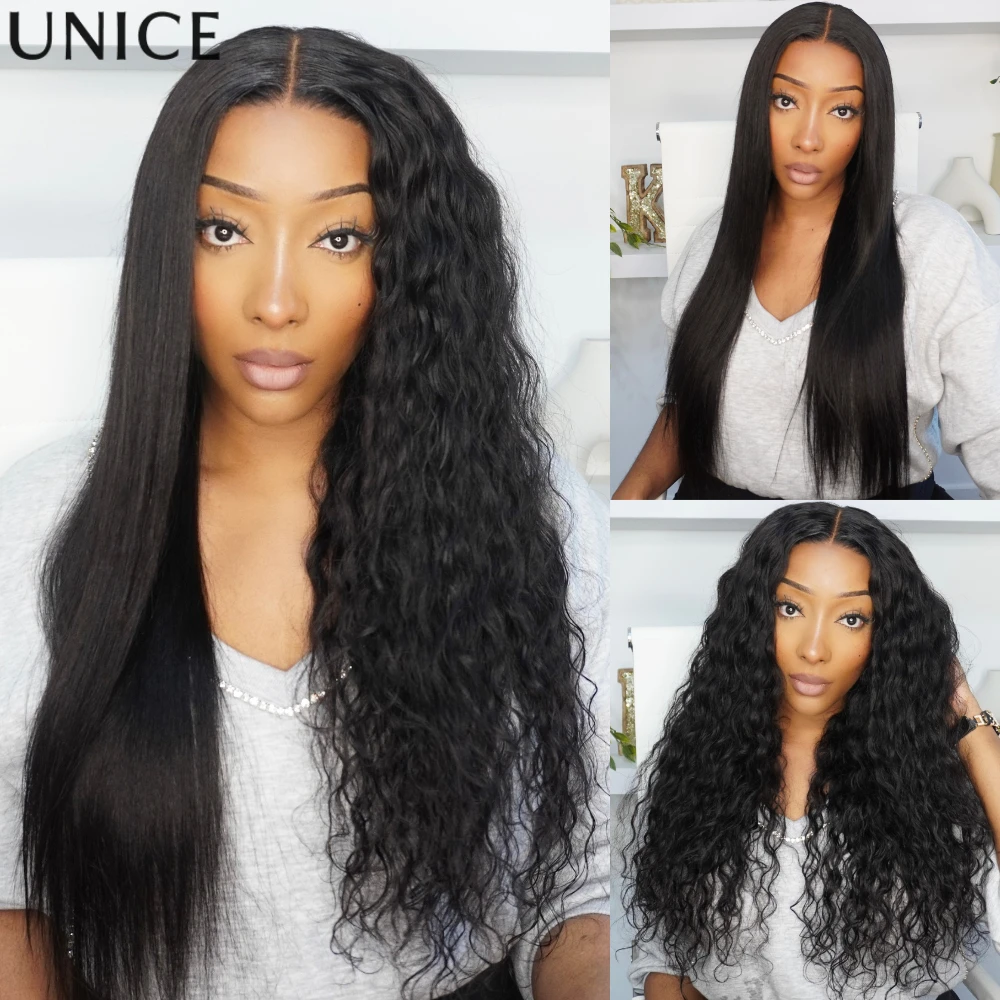 UNice 13x4 Lace No-Slip Cap Wet & Wavy 2 in1 Straight to Water Wave Human Hair Wig