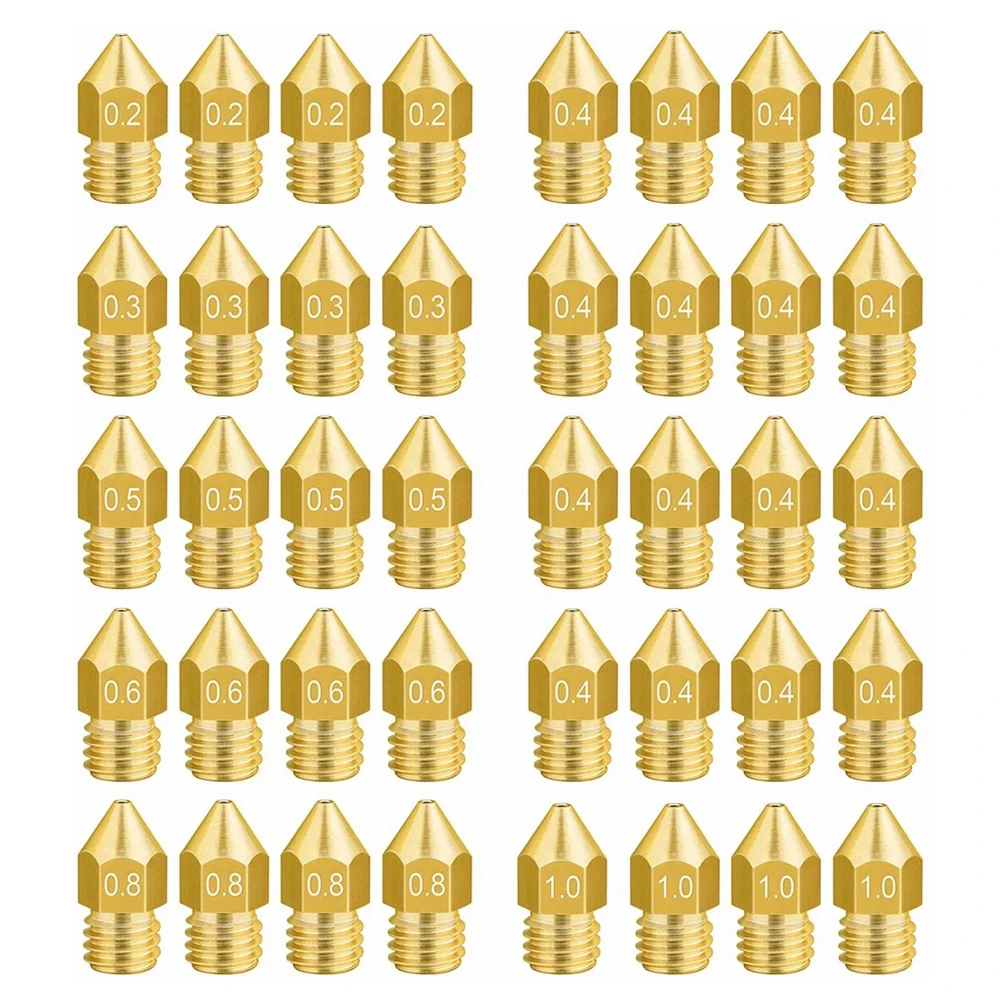 30PCS 3D Printer Extruder Nozzles Extruder Print Head 0.2 0.4 0.6 0.8 1.0mm for 1.75mm 3D Printer R10 CR10S Ender-3