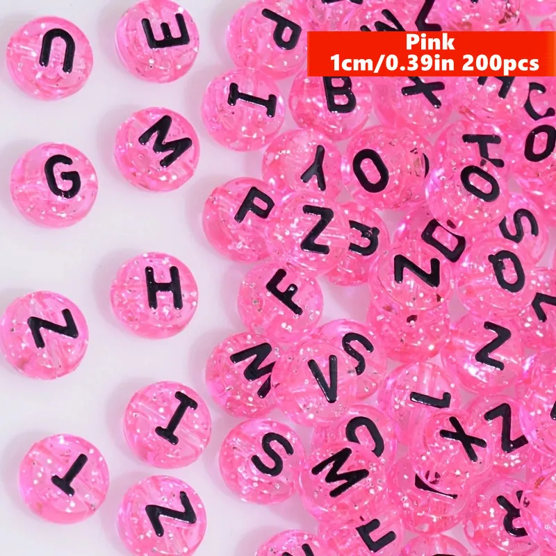 200pcs 10mm Pink Large Size Translucent Mixed Letter Bracelet Spacer Beads for Bracelet Necklace DIY Making