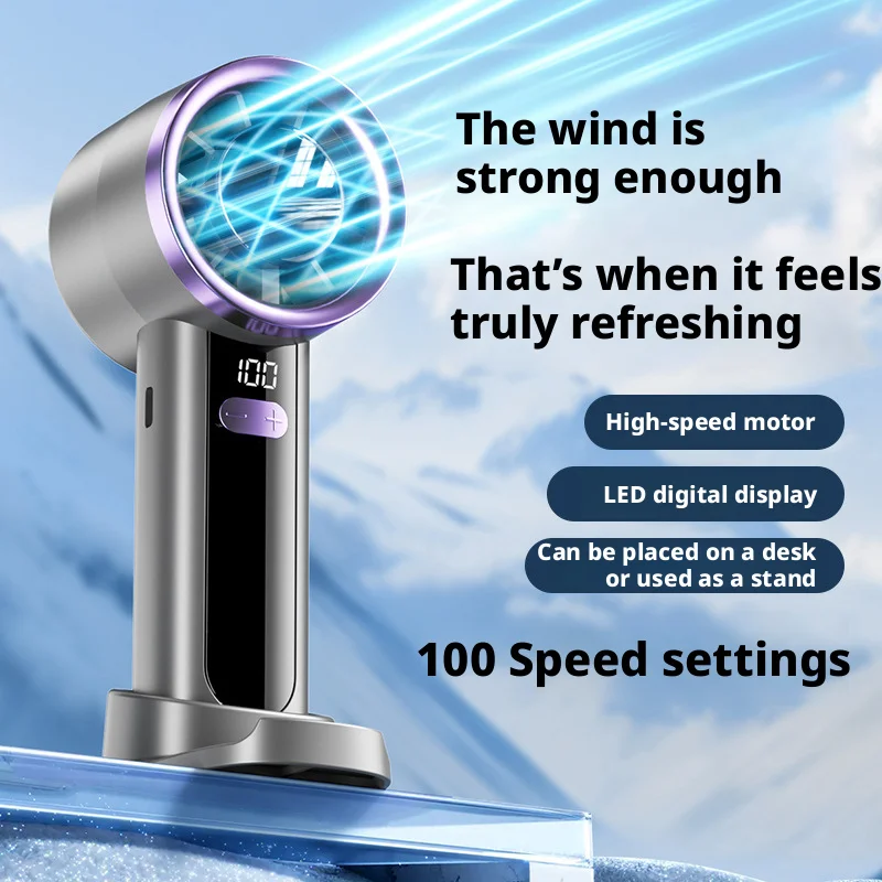 New Handheld Fan USB Mini Portable Charging High Speed Turbo Fan Desktop Digital Display Strong For Camping Travel Cooling Fan