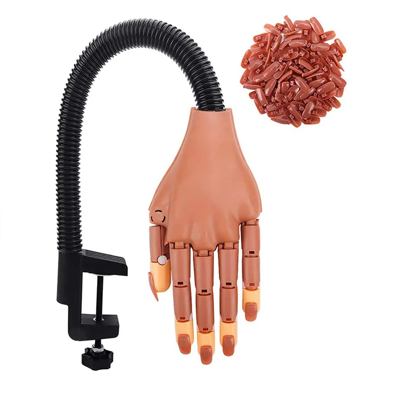 Adjustable Manicure Practice Hand+100pcs Nail Tips Nail Training Hand Model Reusable Nails Plastic Trainer Finger Manicure Tool