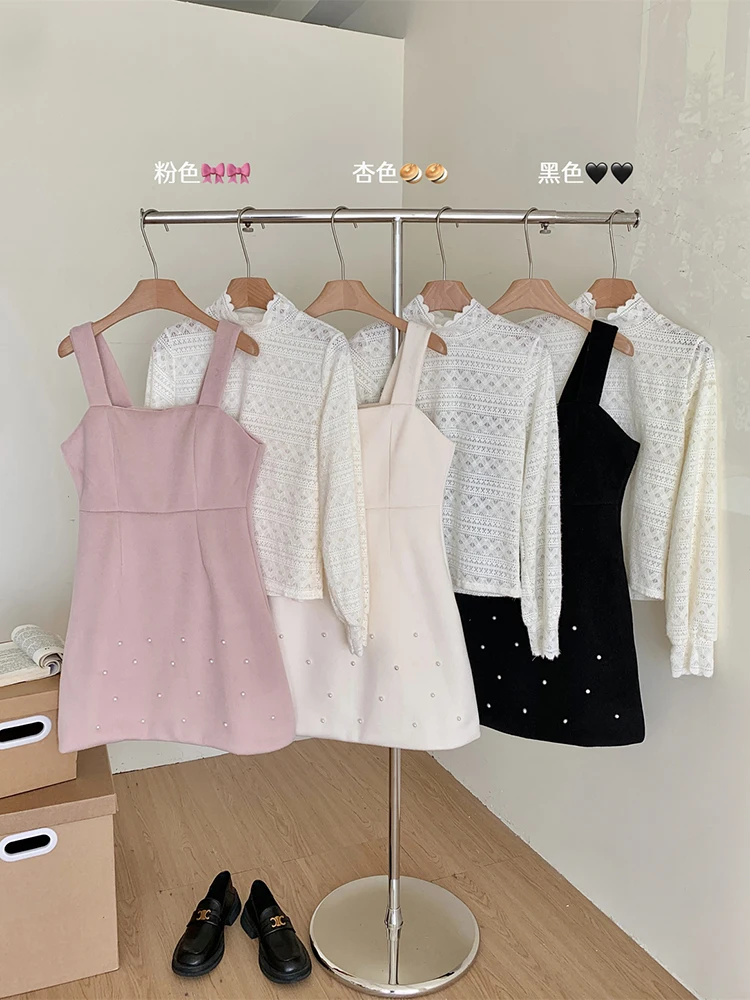 Vest Dress Half High Collar Top Fashion Two-piece Set Y2k Chic Casual Winter Straight Sleeveless Dress Women Set