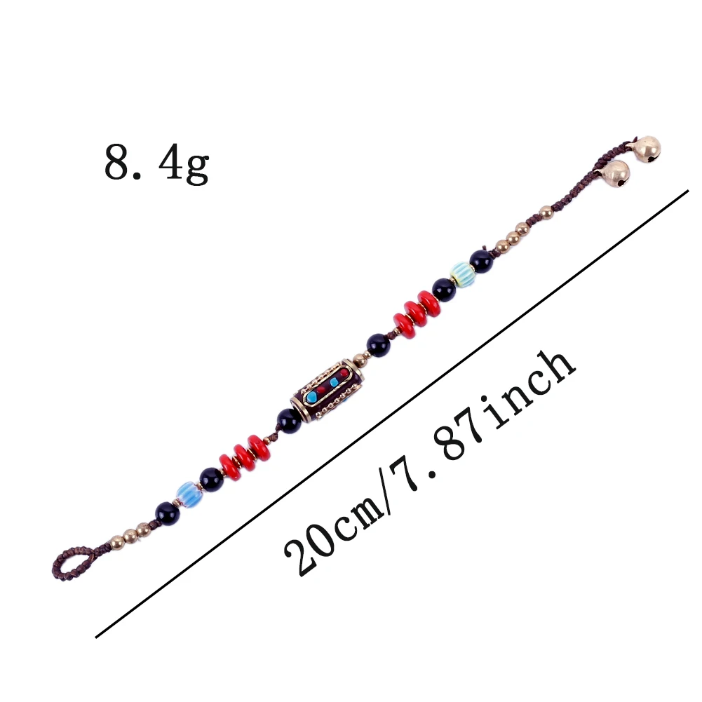 الأصلي أساور التبتية بوهيميو العرقية نمط الرجعية تصميم المنسوجة مضفر الخرز البرونزي جرس سوار للرجال النساء مجوهرات