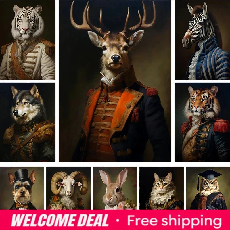 Vintage Palace Aristocrat Gorgeous Costume Animal Tiger Lion Deer Art Poster Canvas Paintings Wall Art Pictures Home Room Dec