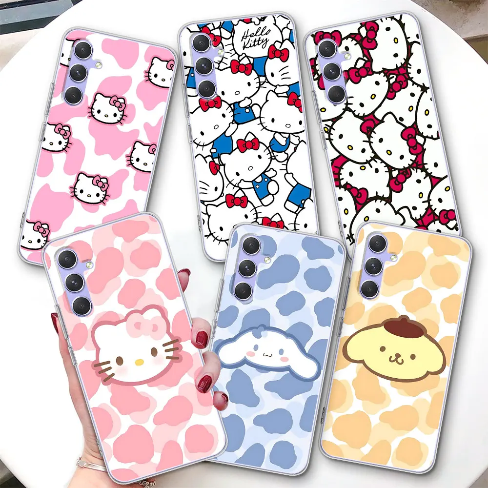 Hello Kitty Pompom Purin Case for Samsung Galaxy A15 A16 A17 A54 A14 A22 A51 A53 A12 A13 A23 A52 A55 Transparent TPU Phone Cover