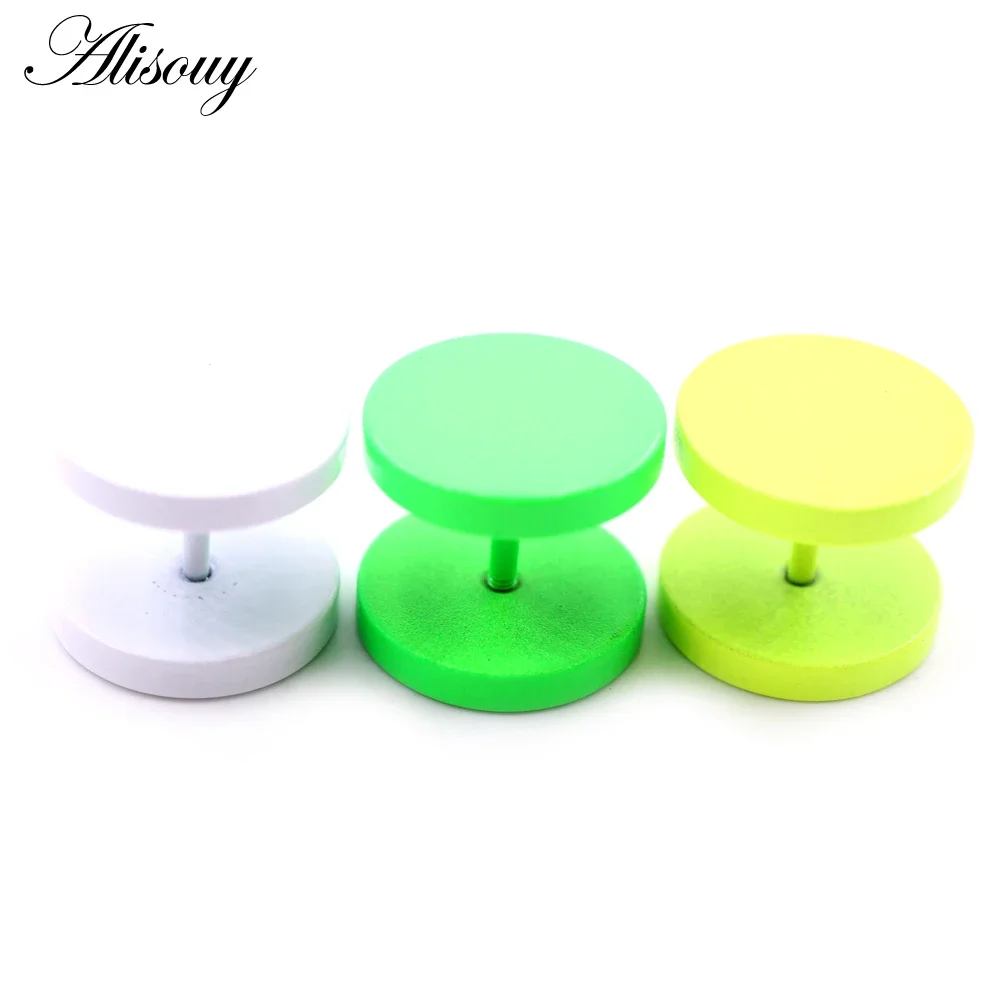 Alisouy 2PC Double Sided Round Stud Earrings White/Yellow/Green Color 4mm-14mm Men Earring Ear Jewelry Simple Female Earrings