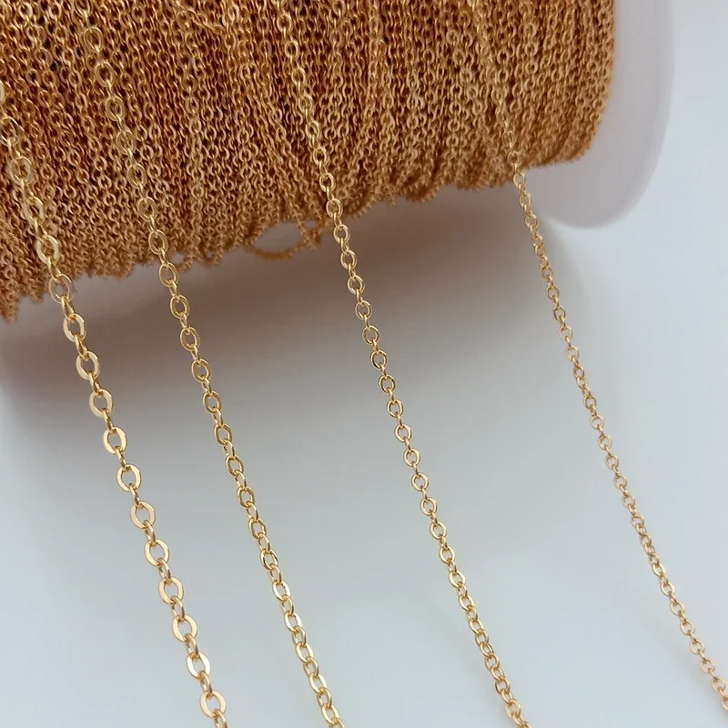 1 Meter 14K Gold Color Plated Brass O Thin Necklace Chain For DIY Jewelry Making Flat O Chains Accessories Findings