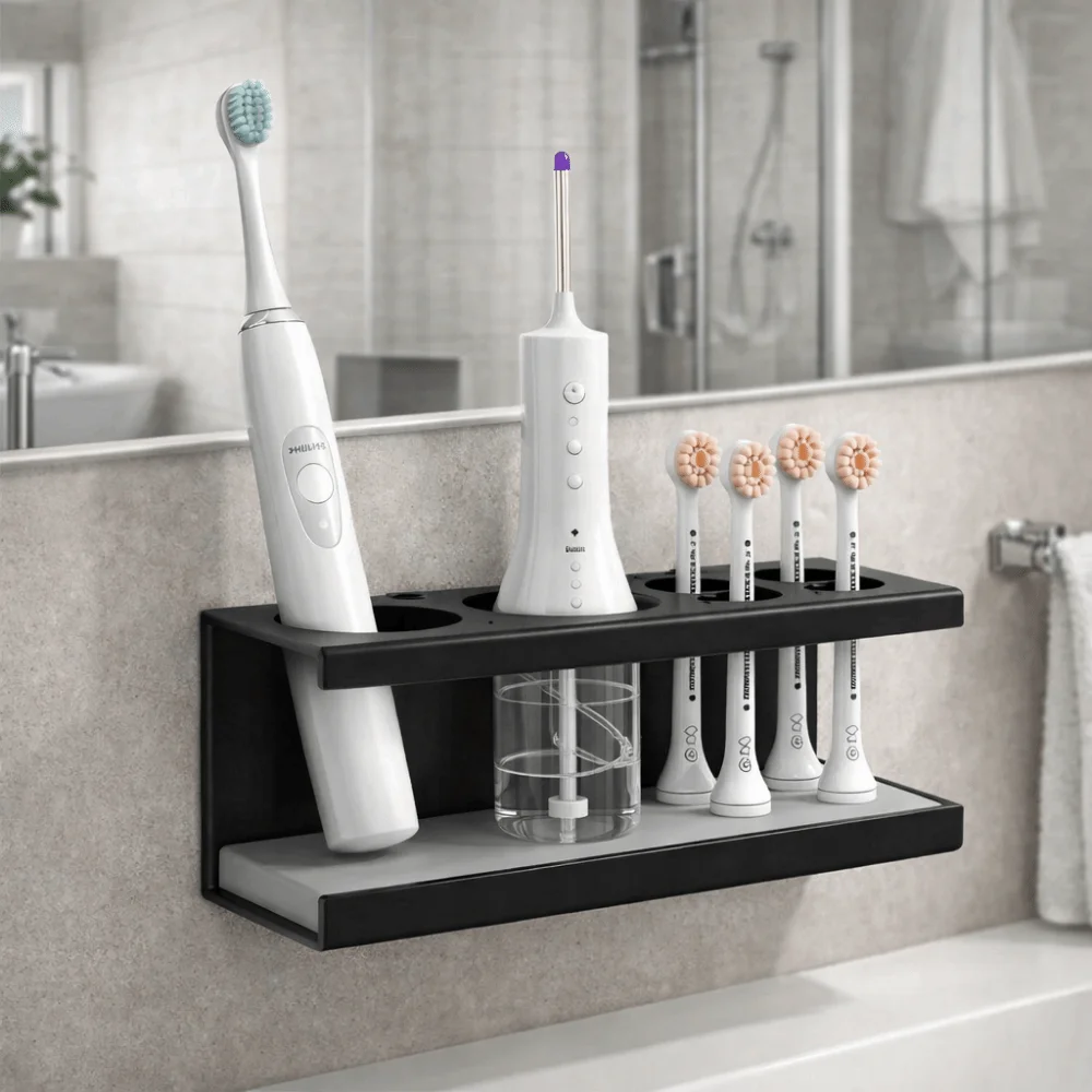 Practical Space Aluminum Electric Toothbrush Holder Black Large Capacity Makeup Brush Rack Simple Desktop Organizer Home