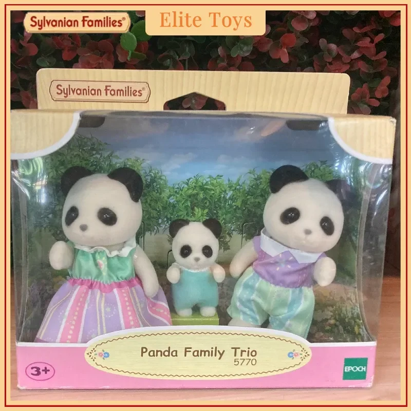 Sylvanian Families Chocolate Rabbit And Panda Family Trio Simulation Surface Flocking Plastic Material Playing House Kids Toys
