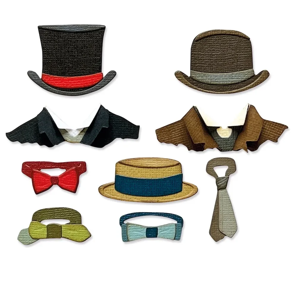 2023 December New Retro Gentleman Hat Tie Bow Metal Cutting Dies For DIY Craft Making Greeting Card Scrapbooking No Stamps