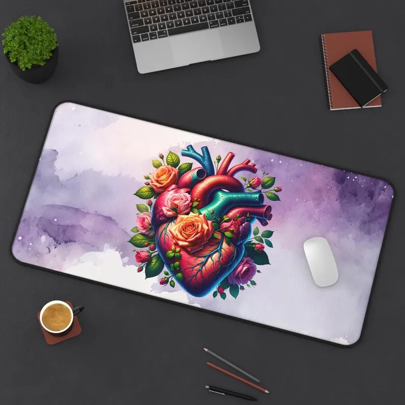 แผ่นรองโต๊ะรูปหัวใจสีน้ำ ขนาด XXL เหมาะสำหรับโฮมออฟฟิศ ตกแต่งสำนักงานสไตล์มินิมอล ของขวัญที่สมบูรณ์แบบสำหรับเธอและเขา