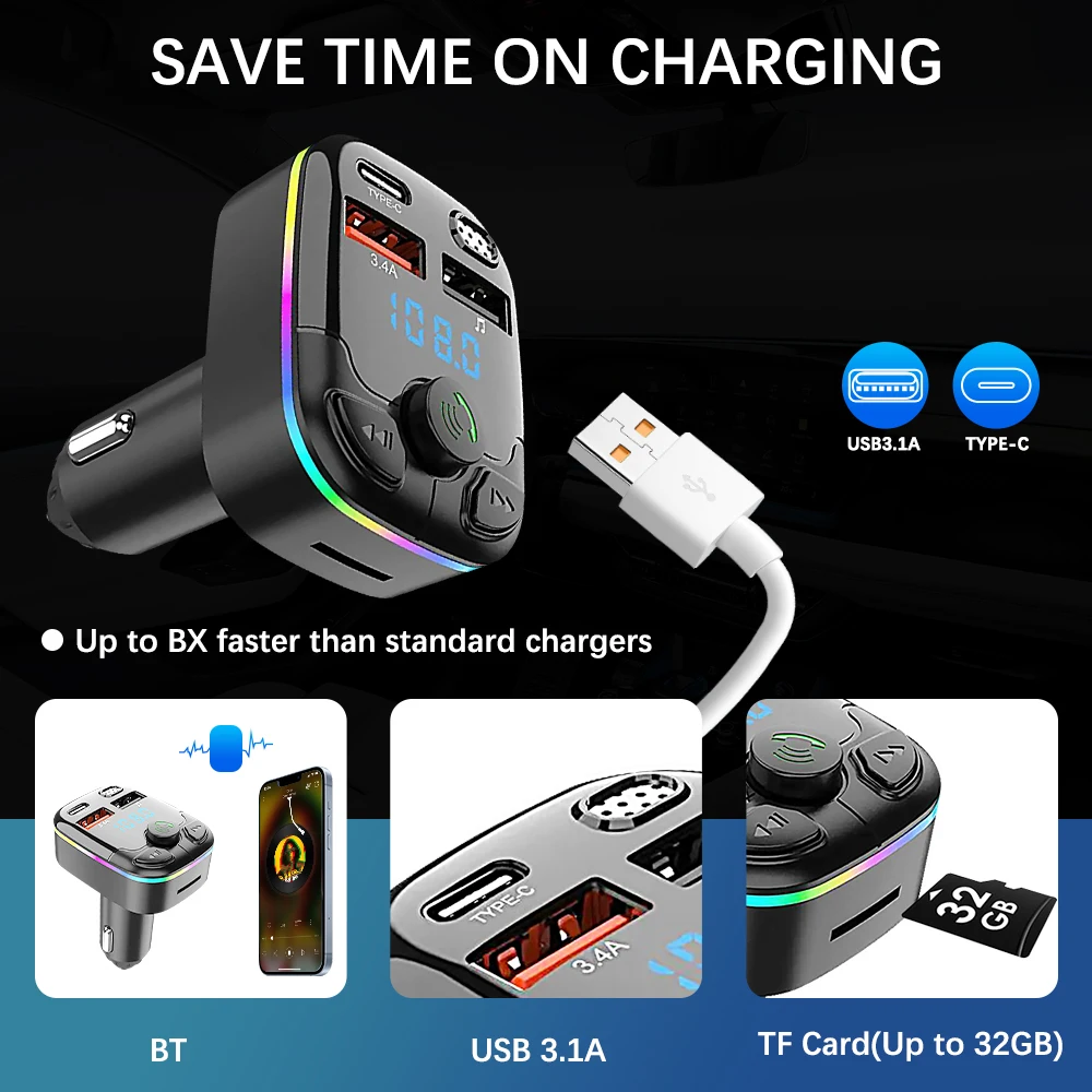 Noise Reduction Audio Receiver Wireless Bluetooth Car Kit Car MP3 Player Car Fast Charger Handfree Dual Usb 5.0 Fm Transmitter