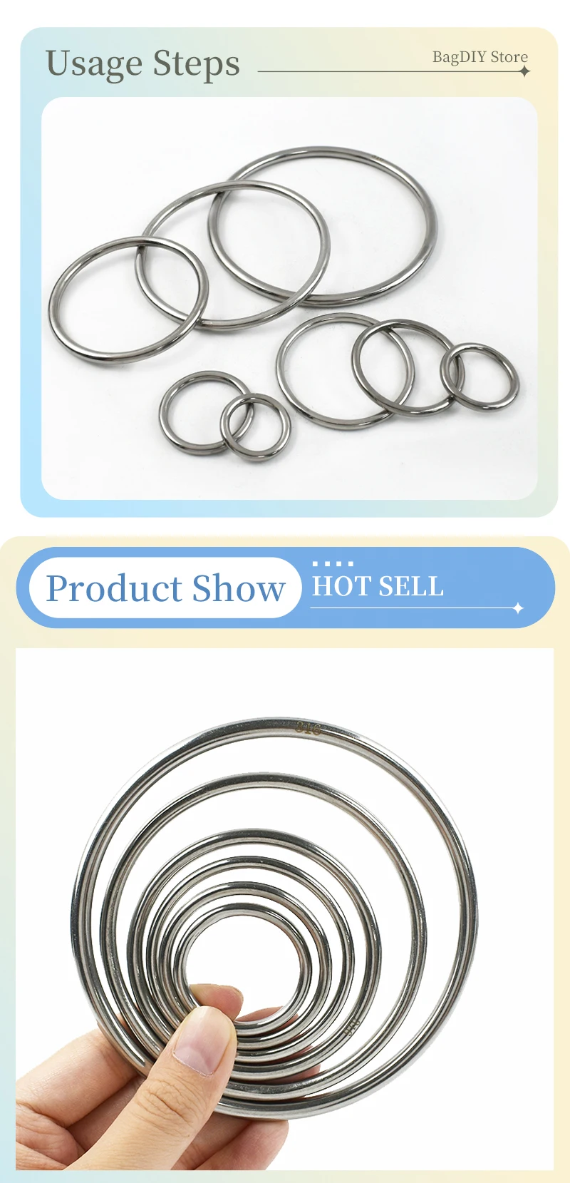 2/5/10 Stück ID15-100 mm O-Ring-Karabiner für Tasche, Edelstahl-Schnallen, Rucksack-Aufhänger, Kreis, Reifen, Haken, Gurtband, Gürtelschlaufe – Detail 6