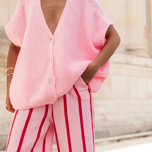 여성용 캐주얼 루즈 니트 가디건, 단색 반팔, V넥 단추 다운 경량 스웨터, 여성용 레저 니트웨어, 가을 