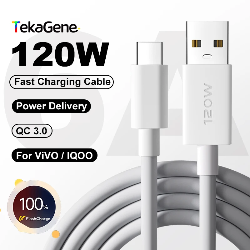 For Vivo USB Type C PD 120W Fast Charging Cable Super Flash Charge Cord For IQOO 12 11 10 9 Pro Neo 11 6SE X90Pro X80 X Find