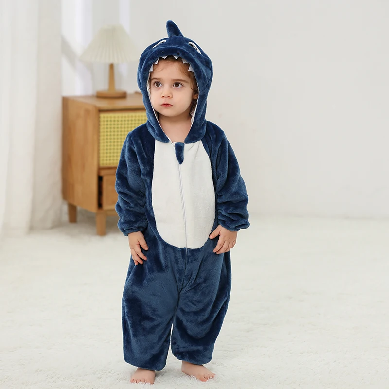 Winter Baby Rompers Baby Pijamas Sharks Wolf Leopard Cartoon Hooded Jumpsuits Cosplay Costume Boys Girl Cosplay Pyjamas Bodysuit