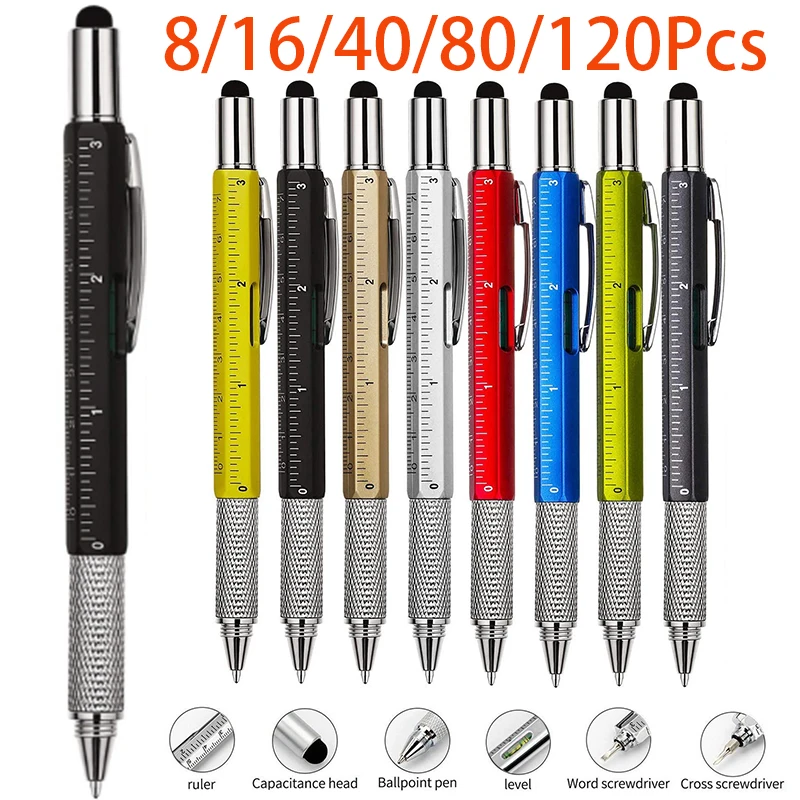 

8-120Pcs 6 in 1 Multi-Function Tool Ballpoint Pen with with Modern Handheld Tool Measure Technical Ruler Screwdriver