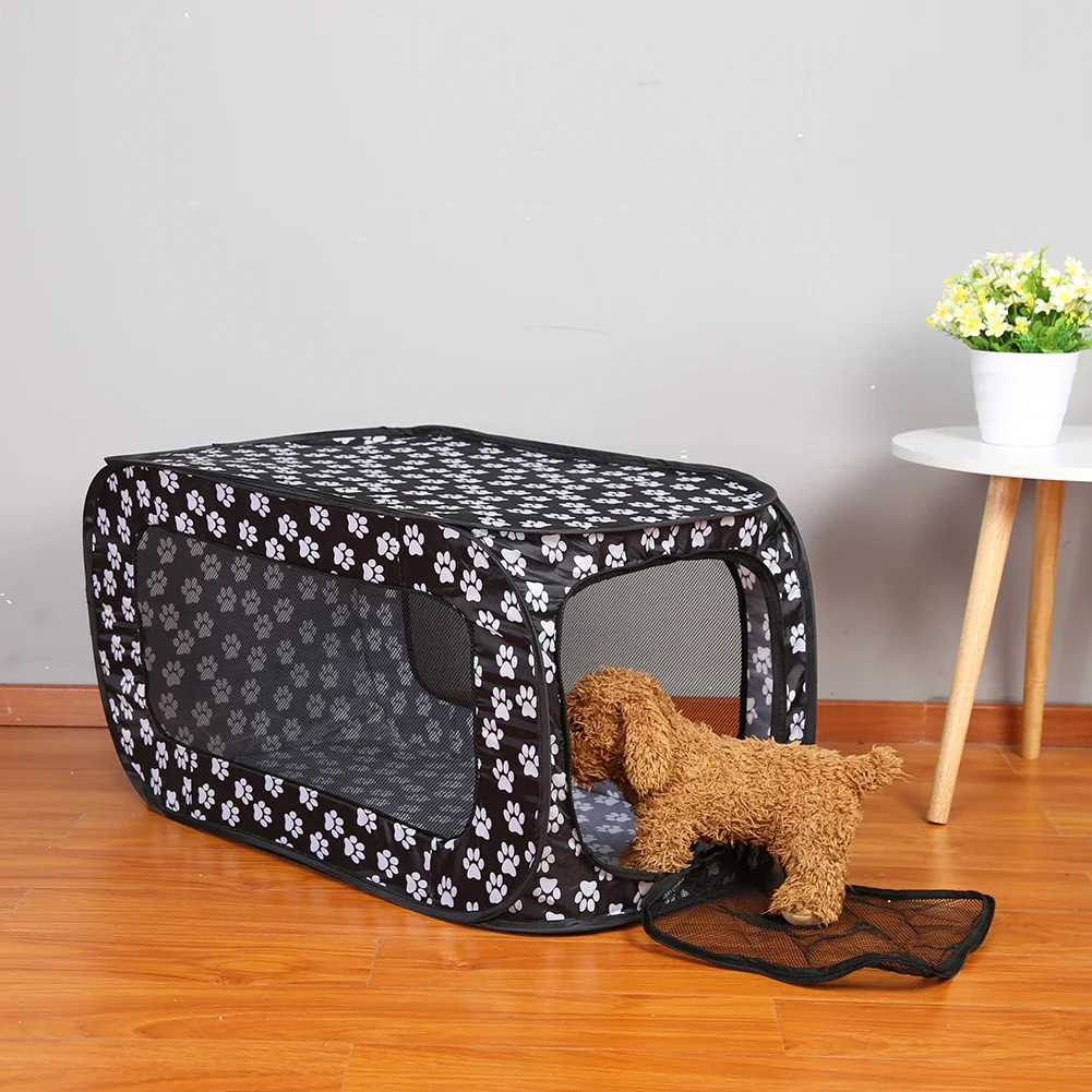 

Folding Rectangular Pet Tent 600D Thick Oxford Cloth Double Zipper Door Portable Puppy Kennel Cat House Cage Playpen Fence Black