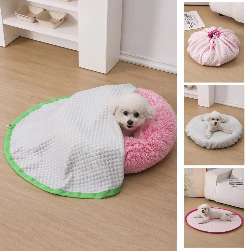 Adjustable Dog Bed Cover Breathable Ice Silk Fabric Drawstring Storage Bag Puppy Quilt Multifunctional Pet Sleeping Cushion Sofa