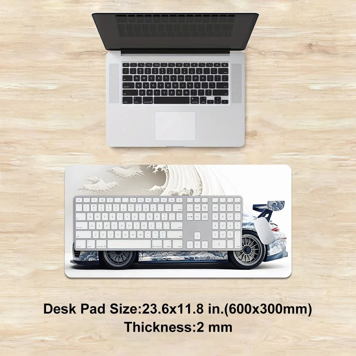 1pc Blue and White Sports Car Mouse Pad Multi-size Washable Non-Slip Stitched Edge Computer Keyboard Desk Mat For Gaming Office