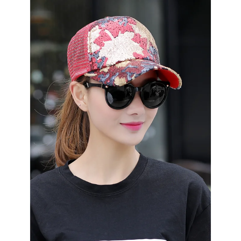 

Hat female summer everything baseball cap simple fashion cap cap colorful sequin net hat travel sunscreen sunshade sun hat