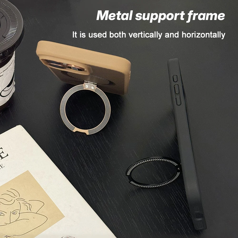 Carbon Fiber Texture For Magsafe Magnetic Bracket Phone Case For iPhone 17 11 12 13 14 15 16 Pro Max Glass Lens Protector Cover view 4