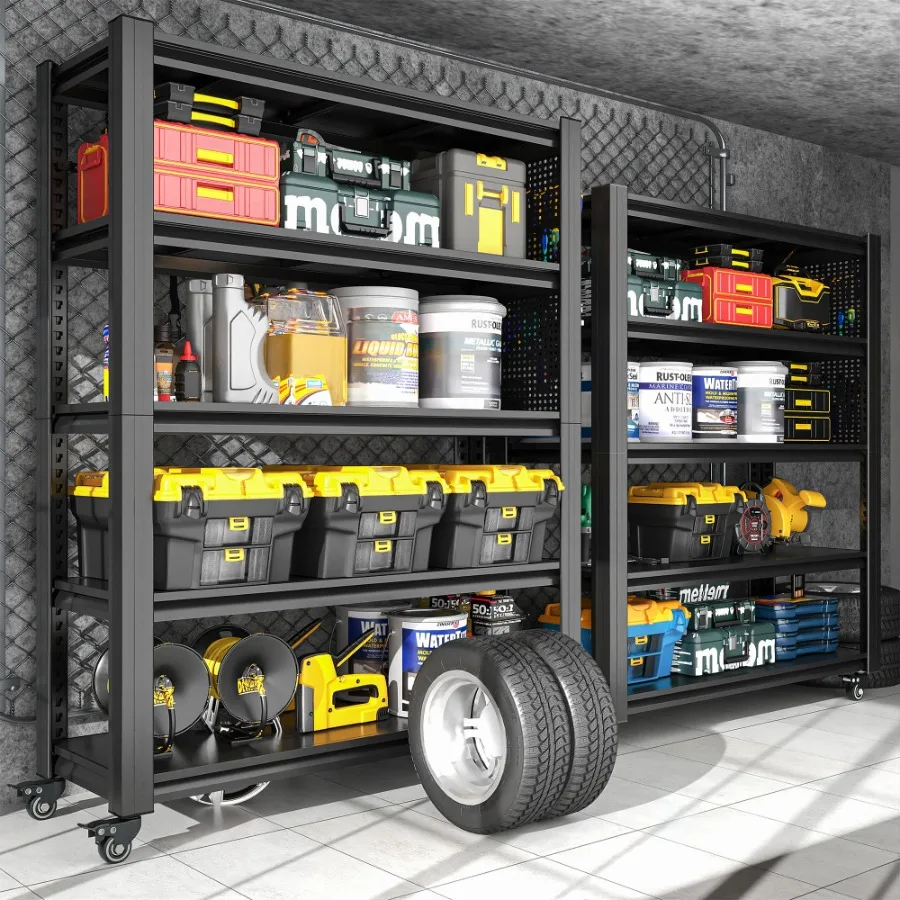 78"H 5 Tier Adjustable Shelving with Pegboard and Wheel Heavy Duty Storage Shelves Metal Shelving Unit Multipurpose Shelf for W