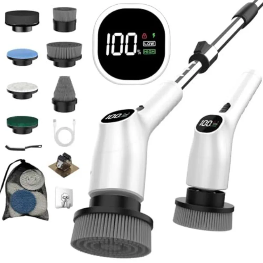 

-Electric Spin Scrubber - 10-in-1 Cordl Shower Scrubber and Cleaning Brush with Extendable Handle, 2 Speeds, IPX7 Waterproof Br