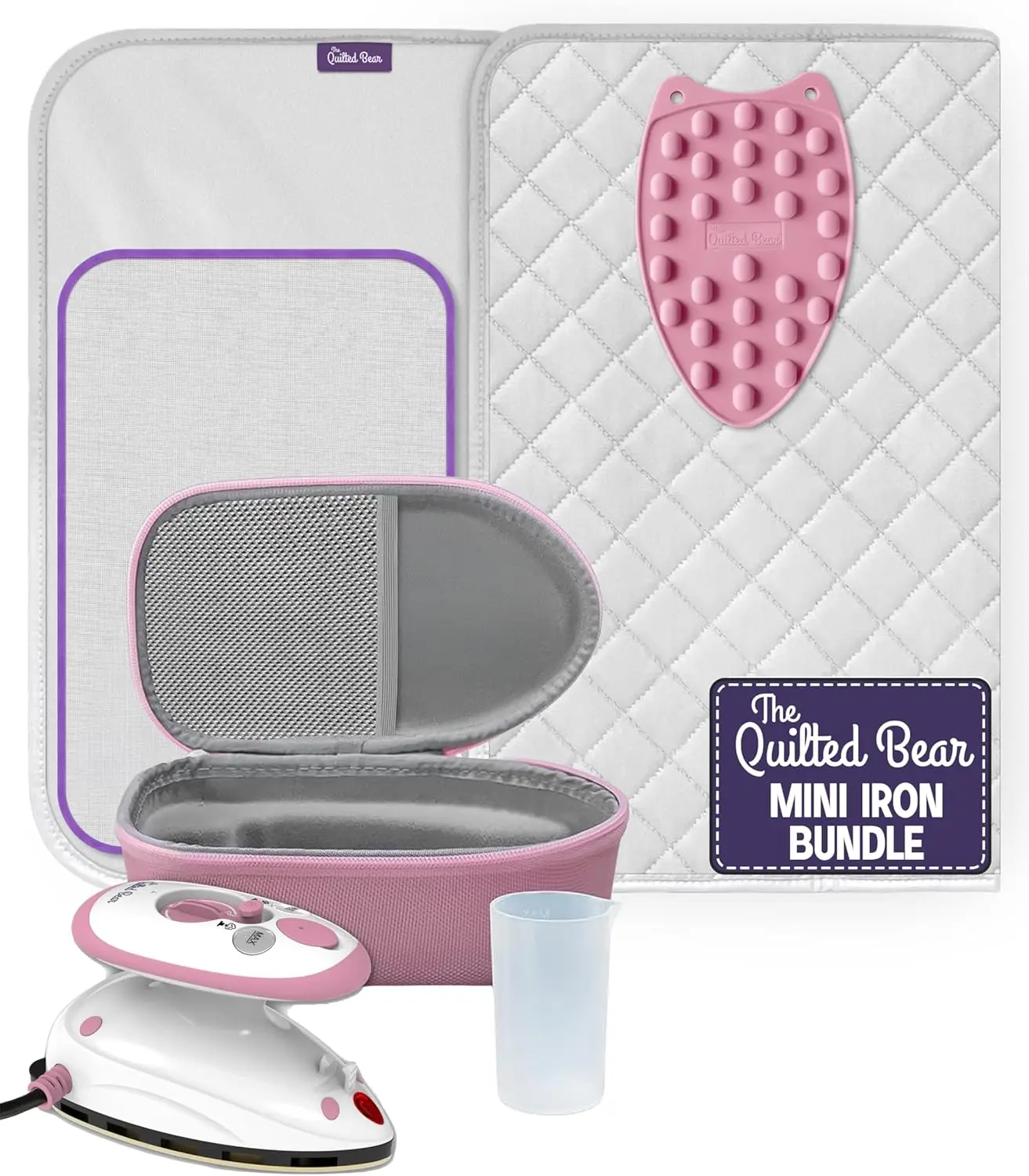 

Mini Steam Iron with Rest & Ironing Mat - Lightweight Travel Essential for Wrinkle-Free Clothes & Quilting, Includes Hard Shell Case (Pink)