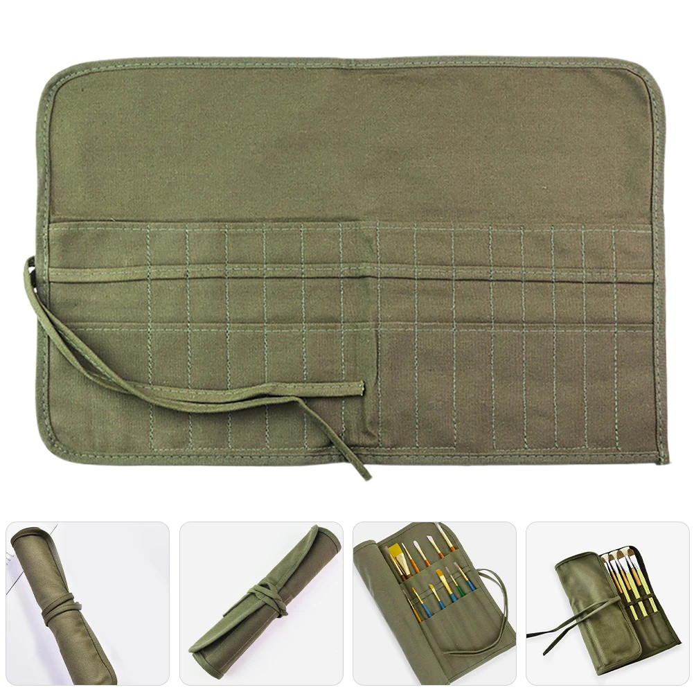 

Oil Brush Storage Bag Paint Carrier Coloring Pen Organizer Holder Makeup Canvas Pencil Wrap Colored Rolling Case Marker Brushes