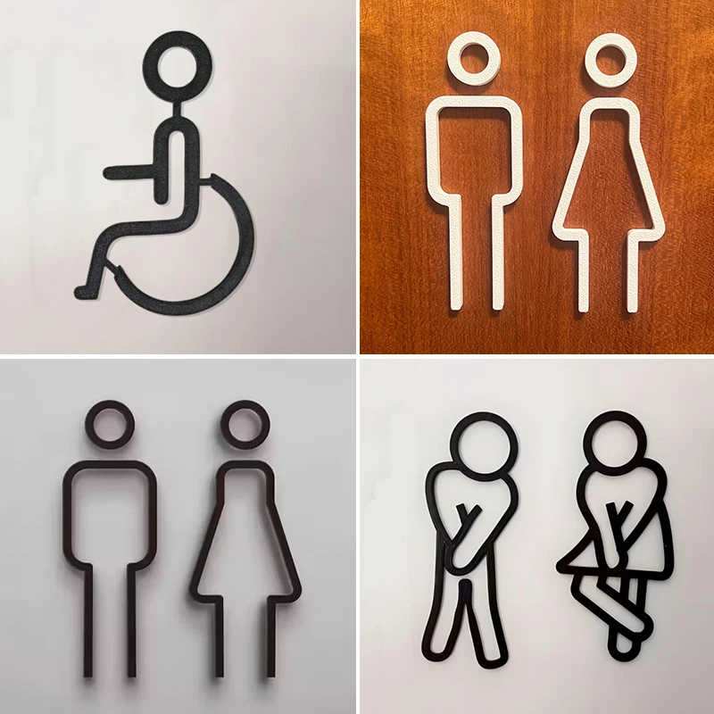 3D Printed Male & Female Restroom Door Signs - Toilet Symbol Wall Sticker Decor for Bathroom Restaurant Hotel Cafe