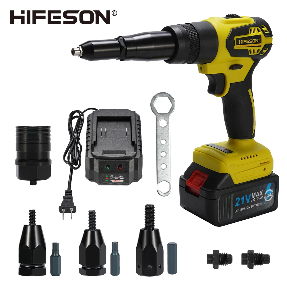 HIFESON 21V Double Use Electric Rivet Nails Gun Rivet Nut Gun Drill Insert Rechargeable Automatic Rivet Tool For M3-M12 Nuts