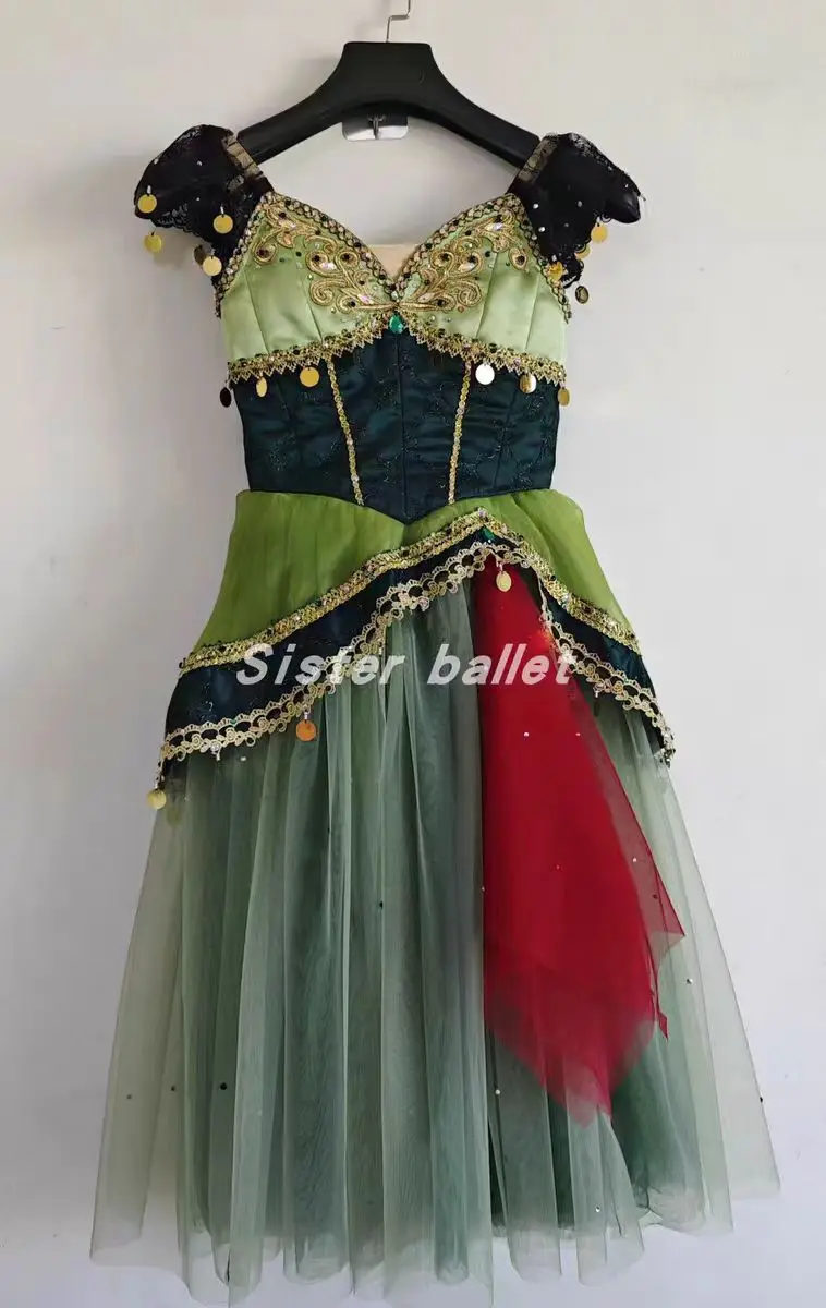 2024 New Ballet competition dress Custom dance dress Esmirada Variation dress hand inspired green swing dress