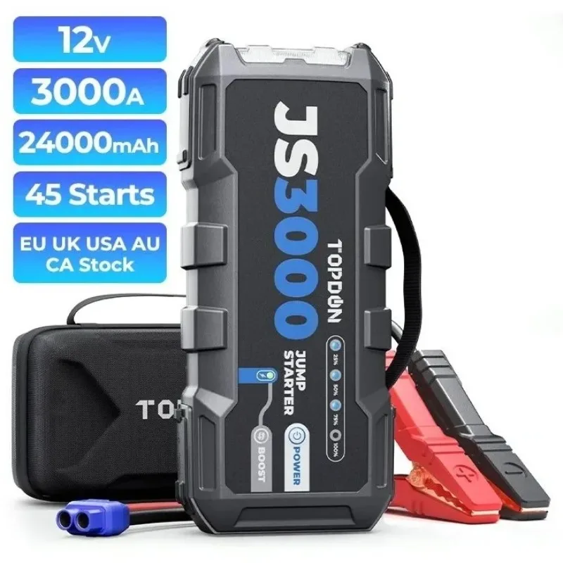 

TOPDON Factory ODM OEM JS3000 3000A 24000mAh 12V Multi-Function Portable Emergency Battery Booster Box Powerbank Car Jumpstarter