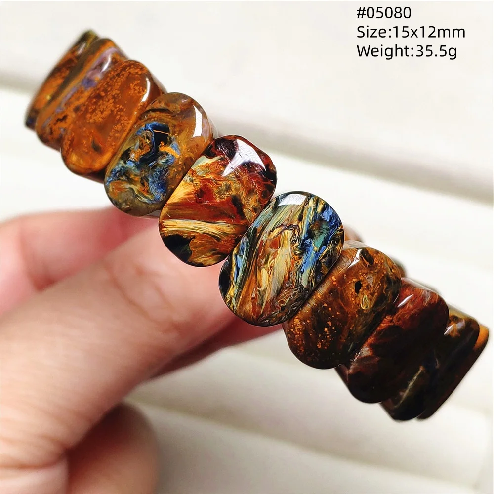 Natural Blue Fire Pietersite Bracelet Rectangle Beads Bangle Chatoyant Cat Eye Namibia Pietersite Stone Jewelry AAAAA