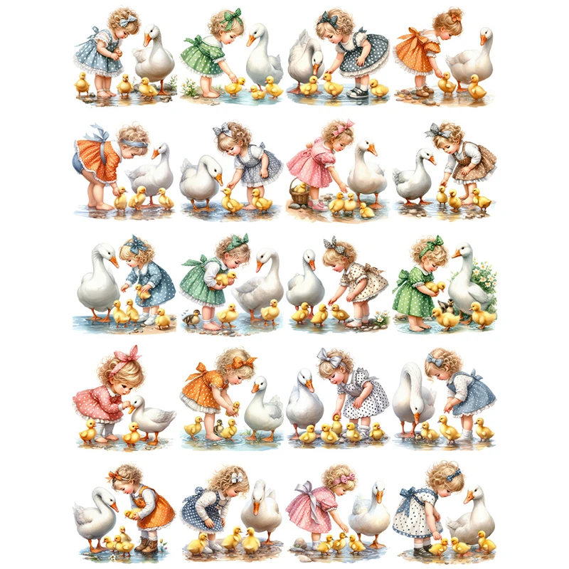 20Pcs/Pack Girl and Duck Sticker DIY Craft Scrapbooking Album Junk Journal Decorative Stickers