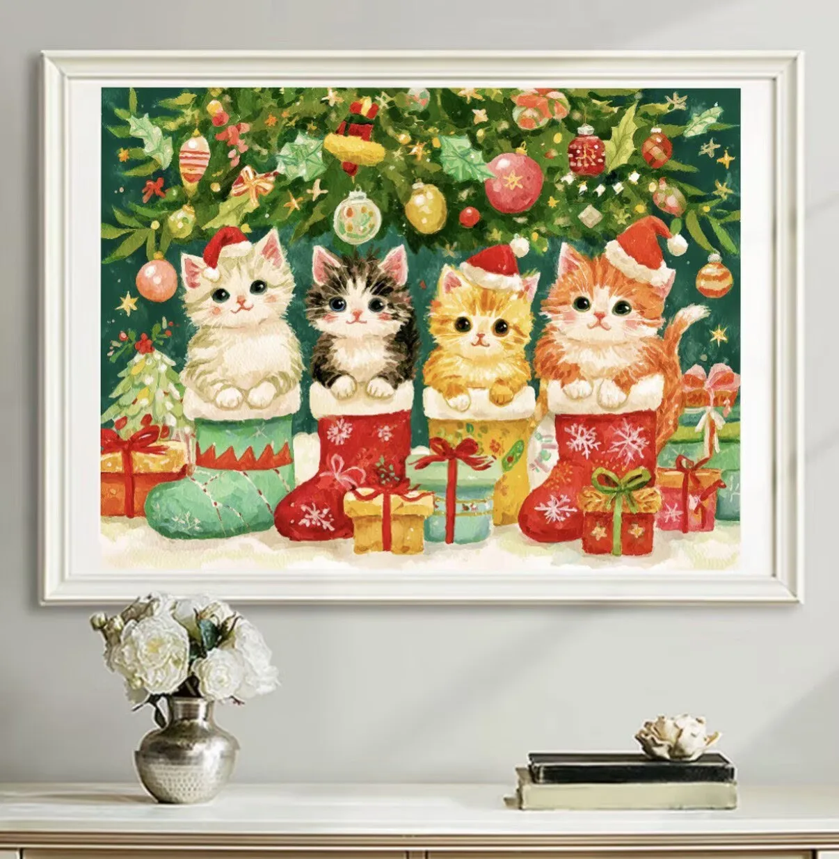 

9ct 65x85cm Christmas Cats Embroidery DIY Chinese Style Printed Kits Cross Stitch Needlework Set Home Decor Crafts 51 Colors