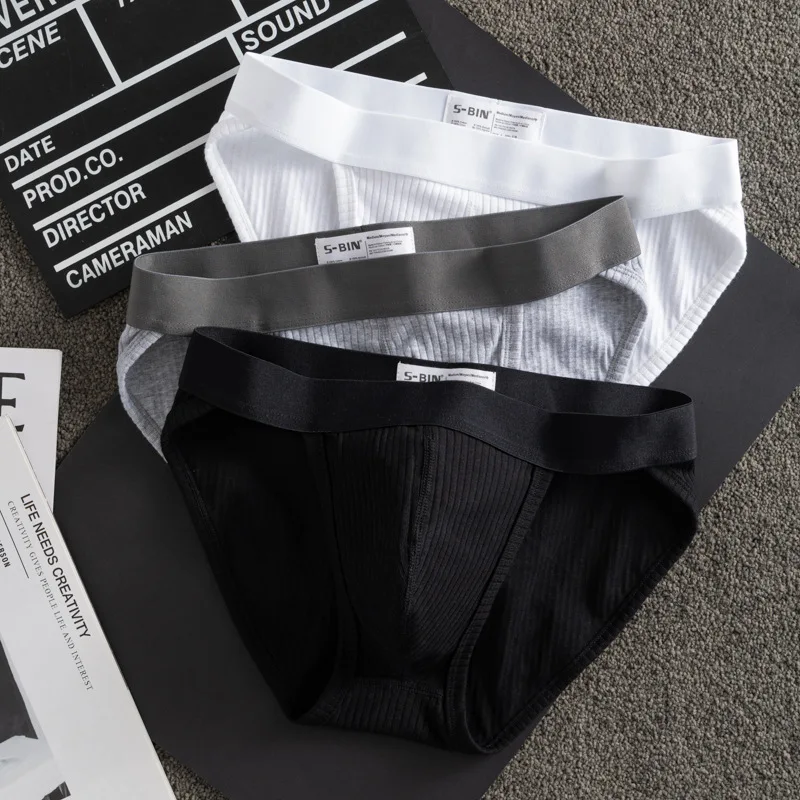 

Men's threaded underwear pure cotton briefs solid color four-season breathable sweat-absorbing bag high split shorts trend 247