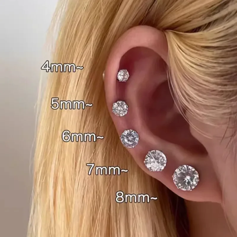 4 Paires Boucles D'Oreilles Magnétiques En Acier Inoxydable Pour Hommes Et Femmes - Clip On Non-Piercing Argent CZ 8mm